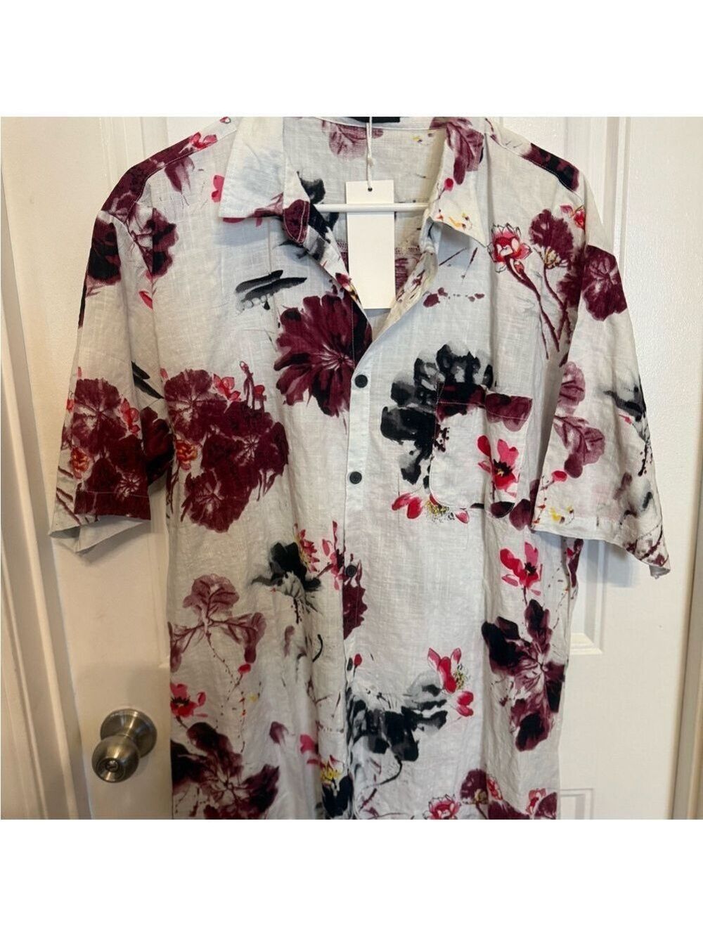 Men's Floral Casual Button Down Shirt - Burgundy and Black